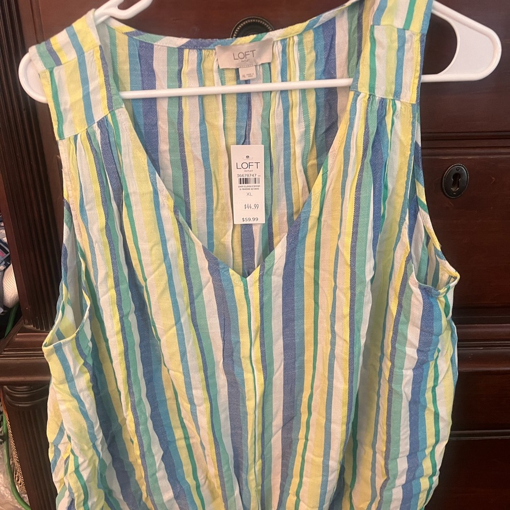 NWT LOFT Blue Yellow Tie Front Tank Top